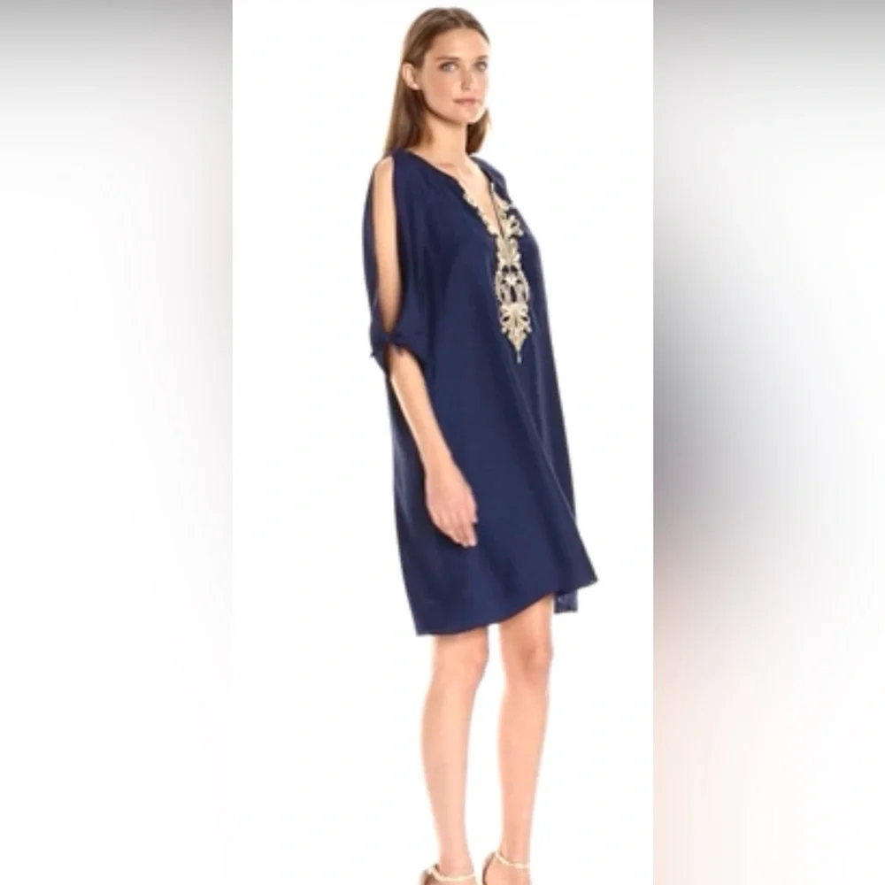 Lilly Pulitzer NWT Navy & Gold Embroidery Stitching with Pink label Size Medium - Picture 3 of 15